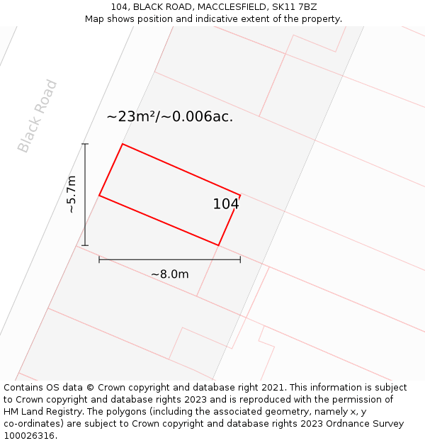 104, BLACK ROAD, MACCLESFIELD, SK11 7BZ: Plot and title map