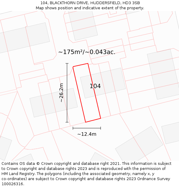 104, BLACKTHORN DRIVE, HUDDERSFIELD, HD3 3SB: Plot and title map