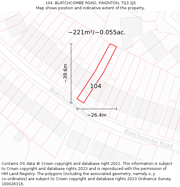 104, BLATCHCOMBE ROAD, PAIGNTON, TQ3 2JS: Plot and title map