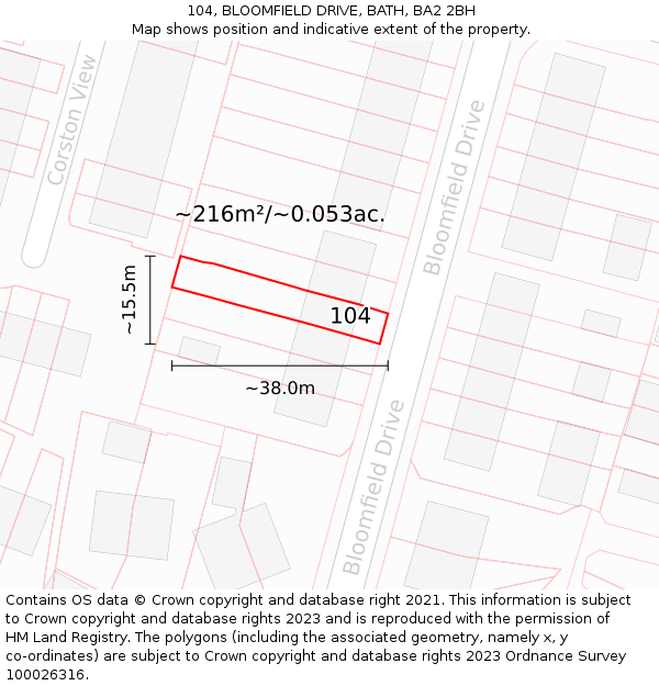 104, BLOOMFIELD DRIVE, BATH, BA2 2BH: Plot and title map