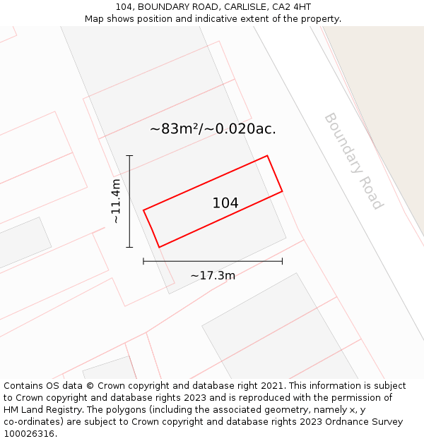 104, BOUNDARY ROAD, CARLISLE, CA2 4HT: Plot and title map