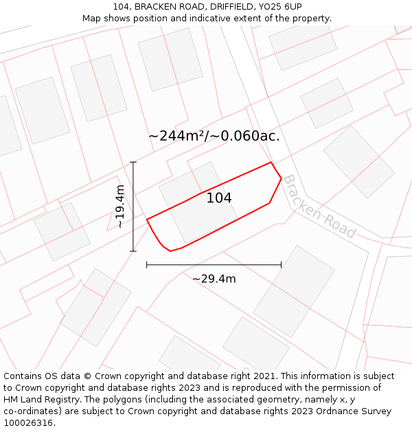 104, BRACKEN ROAD, DRIFFIELD, YO25 6UP: Plot and title map
