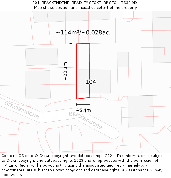 104, BRACKENDENE, BRADLEY STOKE, BRISTOL, BS32 9DH: Plot and title map