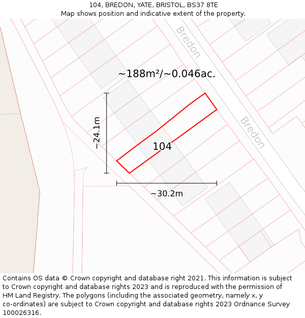104, BREDON, YATE, BRISTOL, BS37 8TE: Plot and title map