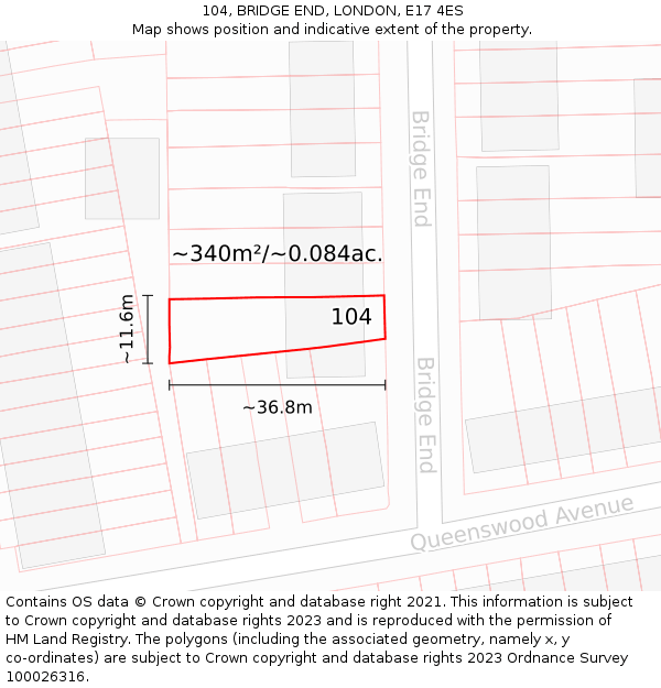 104, BRIDGE END, LONDON, E17 4ES: Plot and title map