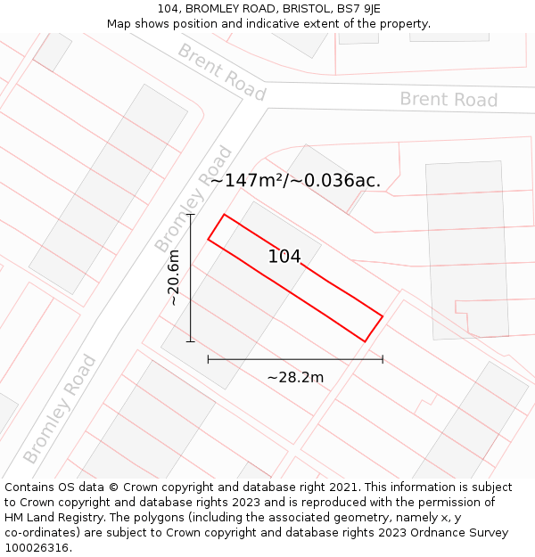 104, BROMLEY ROAD, BRISTOL, BS7 9JE: Plot and title map