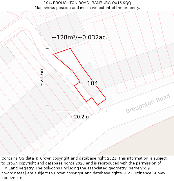 104, BROUGHTON ROAD, BANBURY, OX16 9QQ: Plot and title map