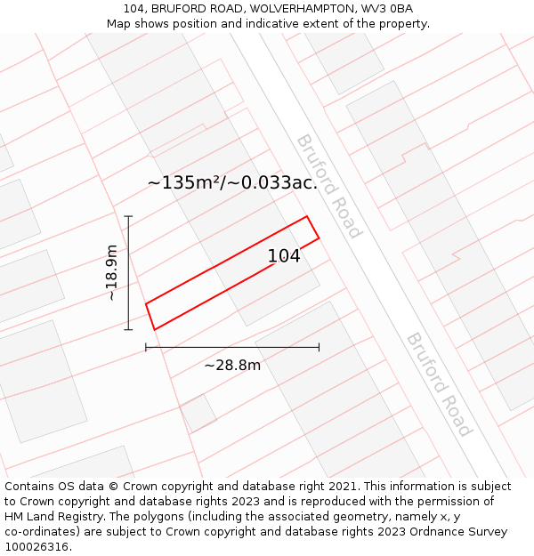 104, BRUFORD ROAD, WOLVERHAMPTON, WV3 0BA: Plot and title map