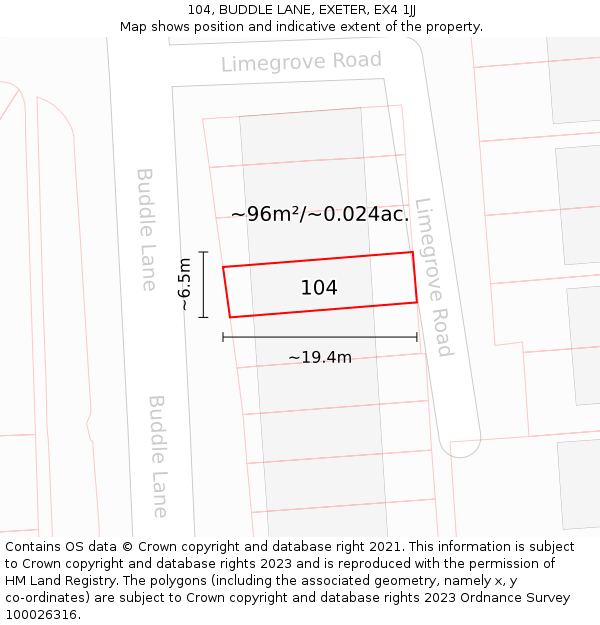 104, BUDDLE LANE, EXETER, EX4 1JJ: Plot and title map