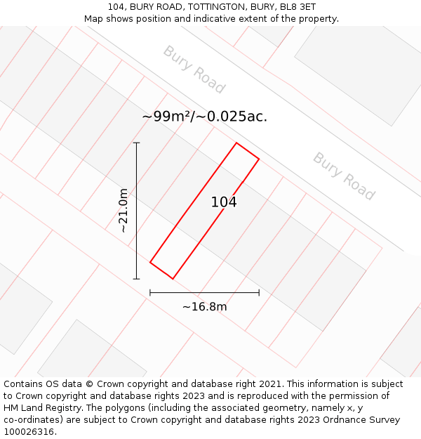 104, BURY ROAD, TOTTINGTON, BURY, BL8 3ET: Plot and title map