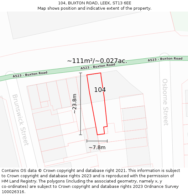 104, BUXTON ROAD, LEEK, ST13 6EE: Plot and title map