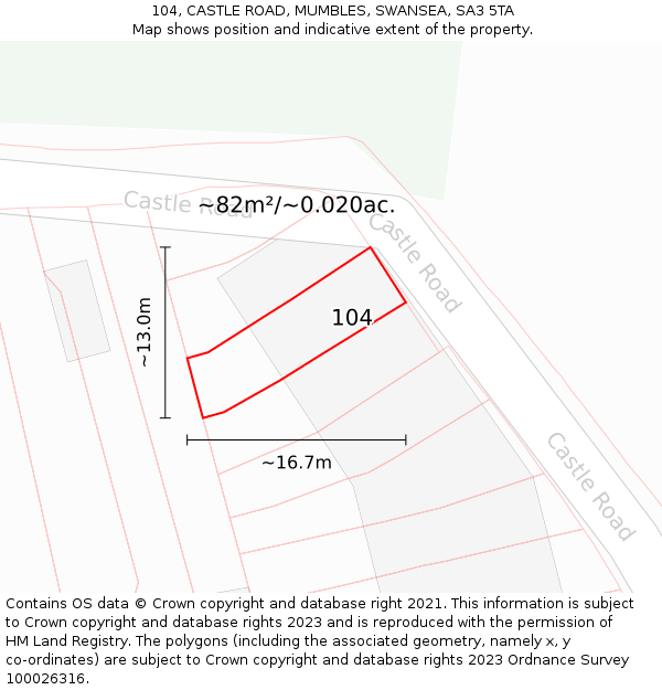 104, CASTLE ROAD, MUMBLES, SWANSEA, SA3 5TA: Plot and title map