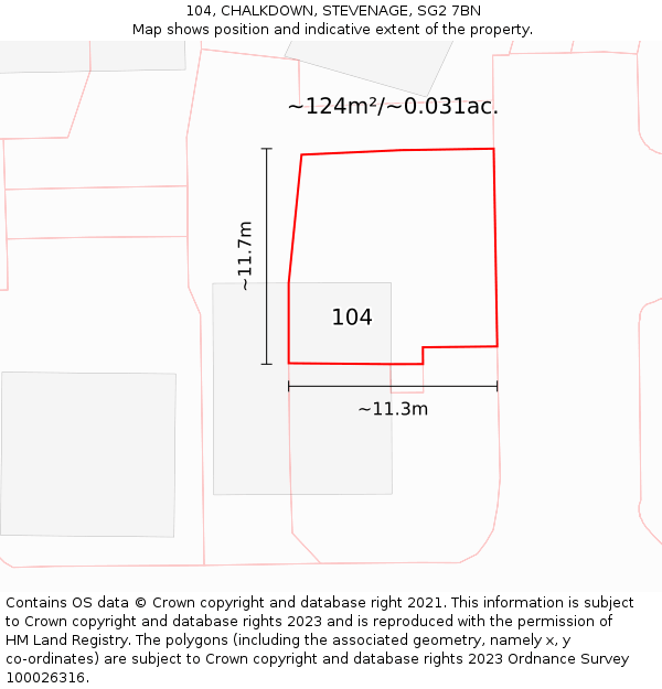 104, CHALKDOWN, STEVENAGE, SG2 7BN: Plot and title map
