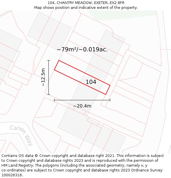 104, CHANTRY MEADOW, EXETER, EX2 8FR: Plot and title map