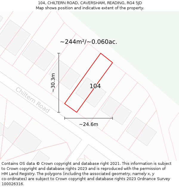 104, CHILTERN ROAD, CAVERSHAM, READING, RG4 5JD: Plot and title map