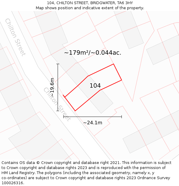 104, CHILTON STREET, BRIDGWATER, TA6 3HY: Plot and title map