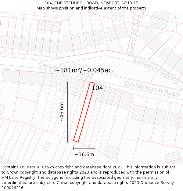 104, CHRISTCHURCH ROAD, NEWPORT, NP19 7SJ: Plot and title map
