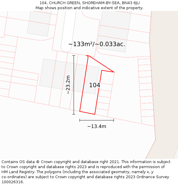 104, CHURCH GREEN, SHOREHAM-BY-SEA, BN43 6JU: Plot and title map