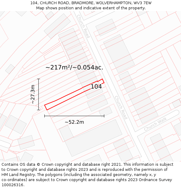 104, CHURCH ROAD, BRADMORE, WOLVERHAMPTON, WV3 7EW: Plot and title map