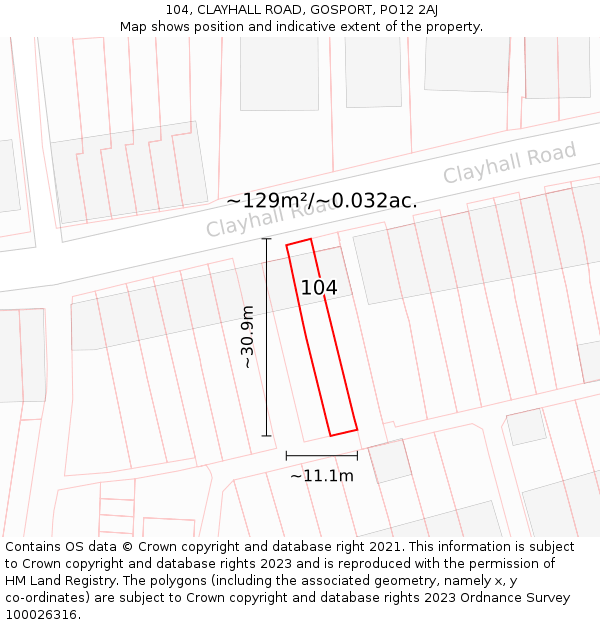 104, CLAYHALL ROAD, GOSPORT, PO12 2AJ: Plot and title map