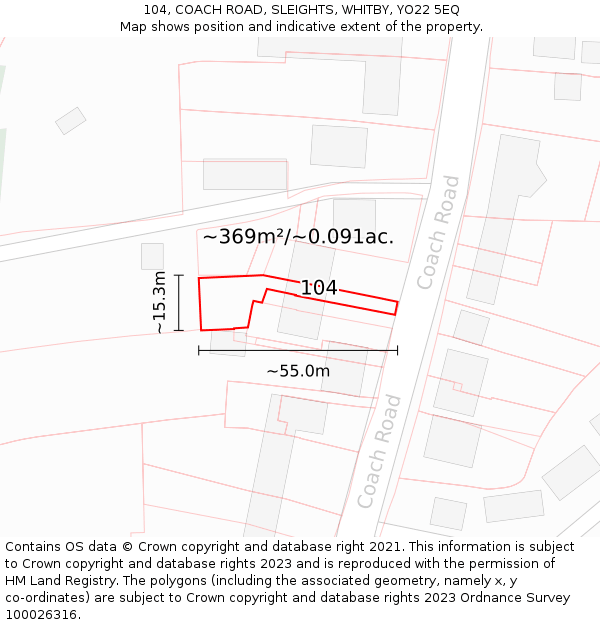 104, COACH ROAD, SLEIGHTS, WHITBY, YO22 5EQ: Plot and title map