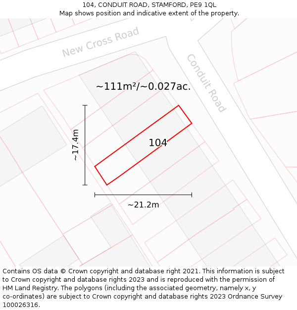 104, CONDUIT ROAD, STAMFORD, PE9 1QL: Plot and title map