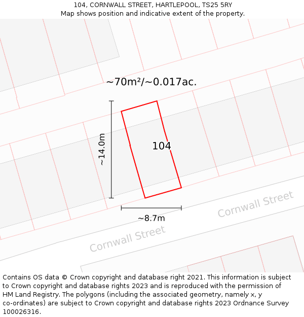 104, CORNWALL STREET, HARTLEPOOL, TS25 5RY: Plot and title map