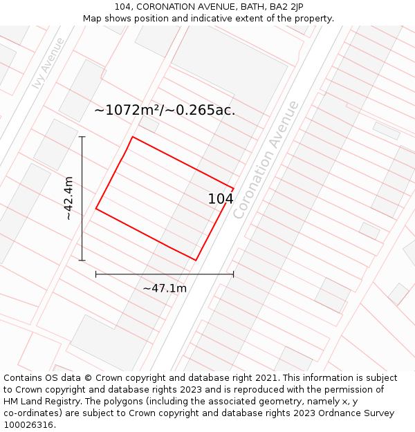 104, CORONATION AVENUE, BATH, BA2 2JP: Plot and title map