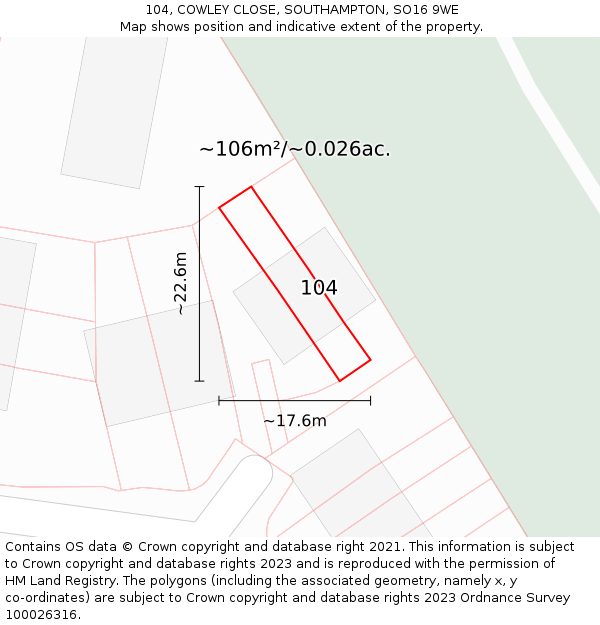 104, COWLEY CLOSE, SOUTHAMPTON, SO16 9WE: Plot and title map