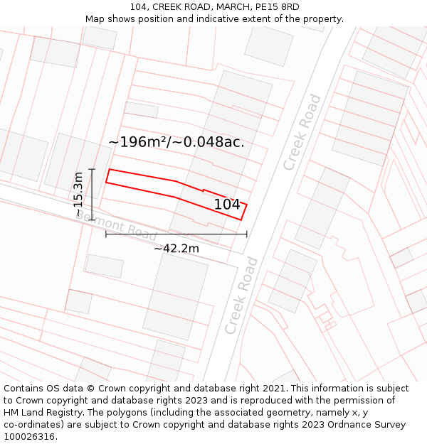 104, CREEK ROAD, MARCH, PE15 8RD: Plot and title map