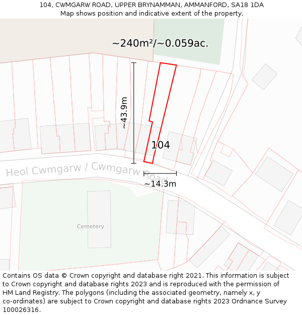 104, CWMGARW ROAD, UPPER BRYNAMMAN, AMMANFORD, SA18 1DA: Plot and title map