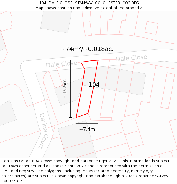 104, DALE CLOSE, STANWAY, COLCHESTER, CO3 0FG: Plot and title map