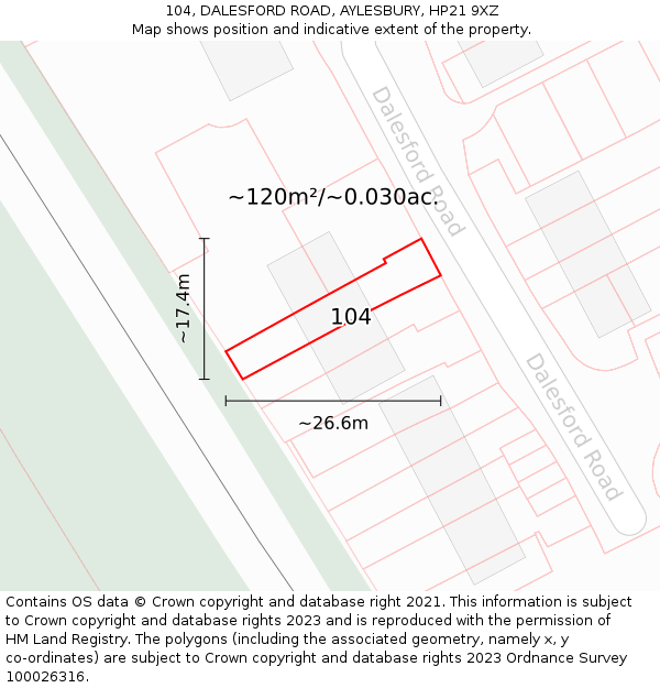 104, DALESFORD ROAD, AYLESBURY, HP21 9XZ: Plot and title map