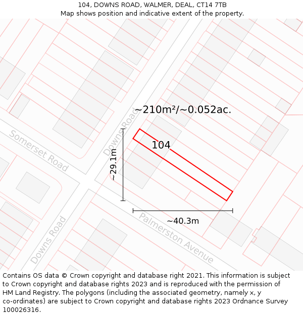 104, DOWNS ROAD, WALMER, DEAL, CT14 7TB: Plot and title map