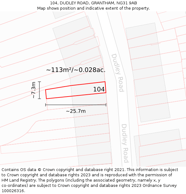 104, DUDLEY ROAD, GRANTHAM, NG31 9AB: Plot and title map