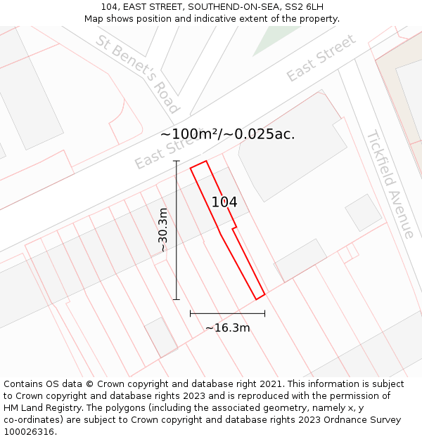 104, EAST STREET, SOUTHEND-ON-SEA, SS2 6LH: Plot and title map