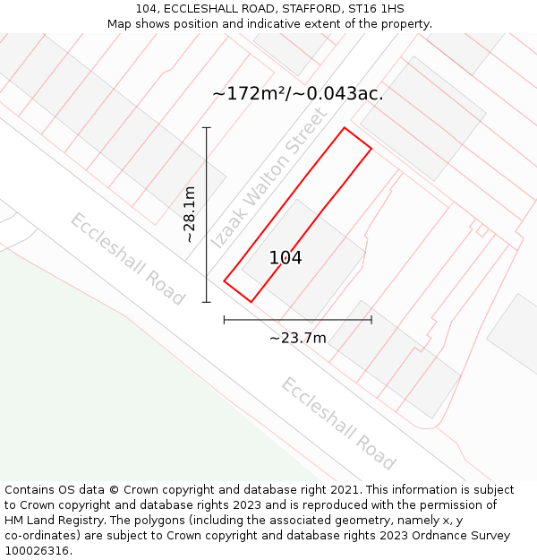 104, ECCLESHALL ROAD, STAFFORD, ST16 1HS: Plot and title map