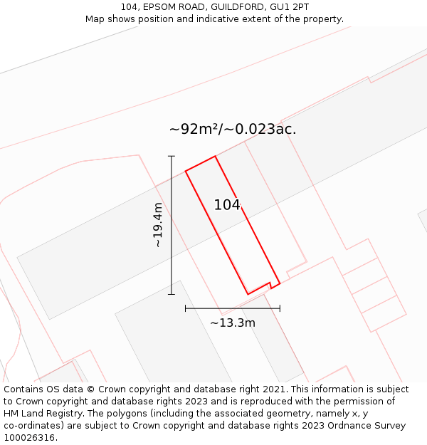 104, EPSOM ROAD, GUILDFORD, GU1 2PT: Plot and title map