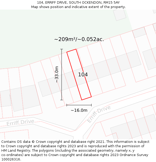 104, ERRIFF DRIVE, SOUTH OCKENDON, RM15 5AY: Plot and title map