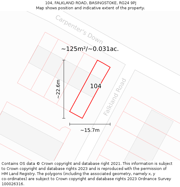 104, FALKLAND ROAD, BASINGSTOKE, RG24 9PJ: Plot and title map
