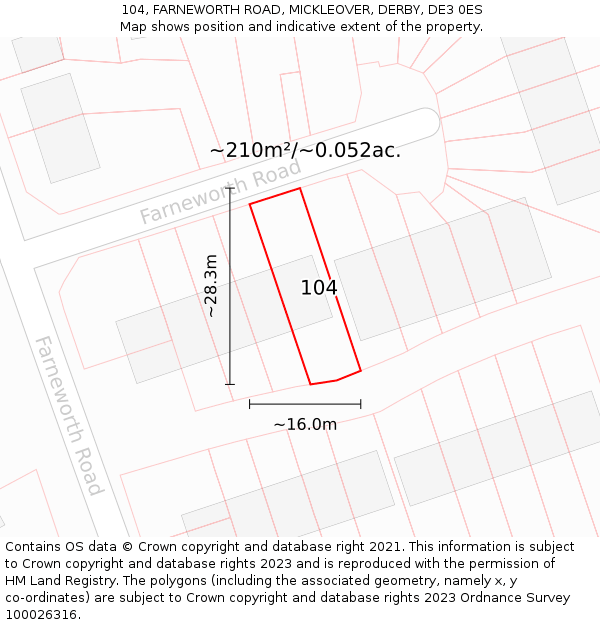 104, FARNEWORTH ROAD, MICKLEOVER, DERBY, DE3 0ES: Plot and title map