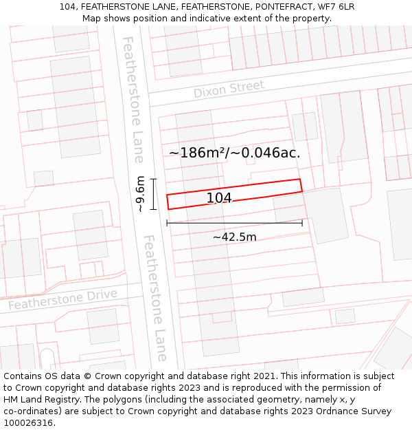 104, FEATHERSTONE LANE, FEATHERSTONE, PONTEFRACT, WF7 6LR: Plot and title map