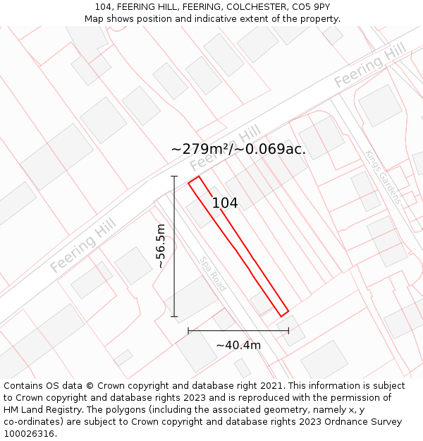 104, FEERING HILL, FEERING, COLCHESTER, CO5 9PY: Plot and title map