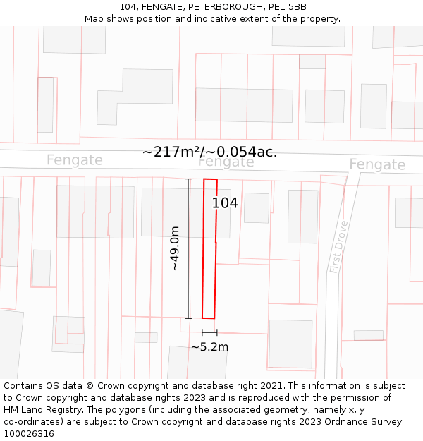 104, FENGATE, PETERBOROUGH, PE1 5BB: Plot and title map
