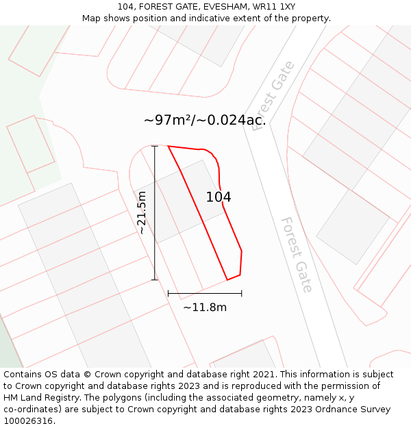 104, FOREST GATE, EVESHAM, WR11 1XY: Plot and title map
