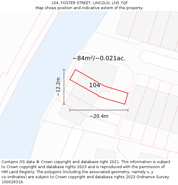 104, FOSTER STREET, LINCOLN, LN5 7QF: Plot and title map