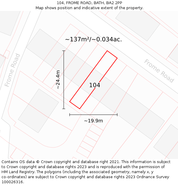 104, FROME ROAD, BATH, BA2 2PP: Plot and title map