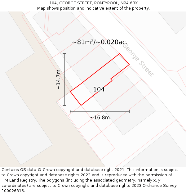 104, GEORGE STREET, PONTYPOOL, NP4 6BX: Plot and title map