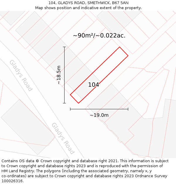 104, GLADYS ROAD, SMETHWICK, B67 5AN: Plot and title map
