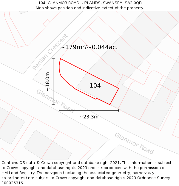 104, GLANMOR ROAD, UPLANDS, SWANSEA, SA2 0QB: Plot and title map